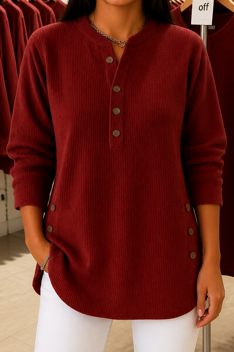Women's Henley Top | Ribbed Texture & Relaxed Fit 12
