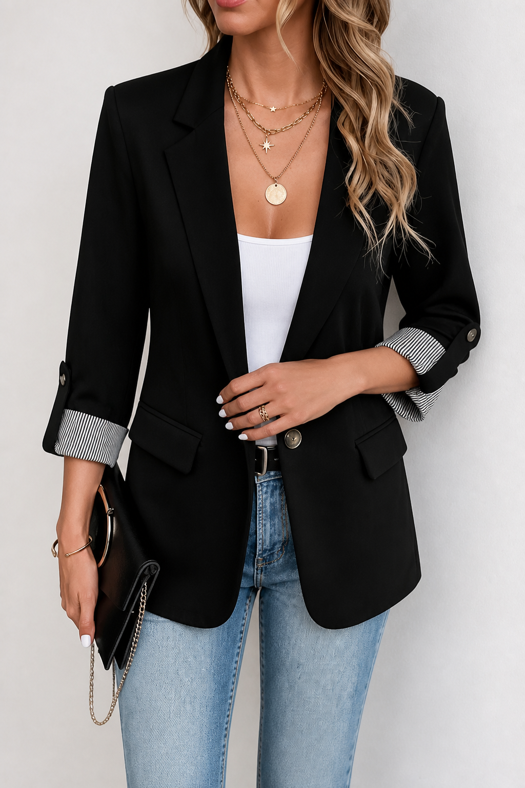 Women's Tailored Blazer | Roll-Sleeve & Longline Fit 11