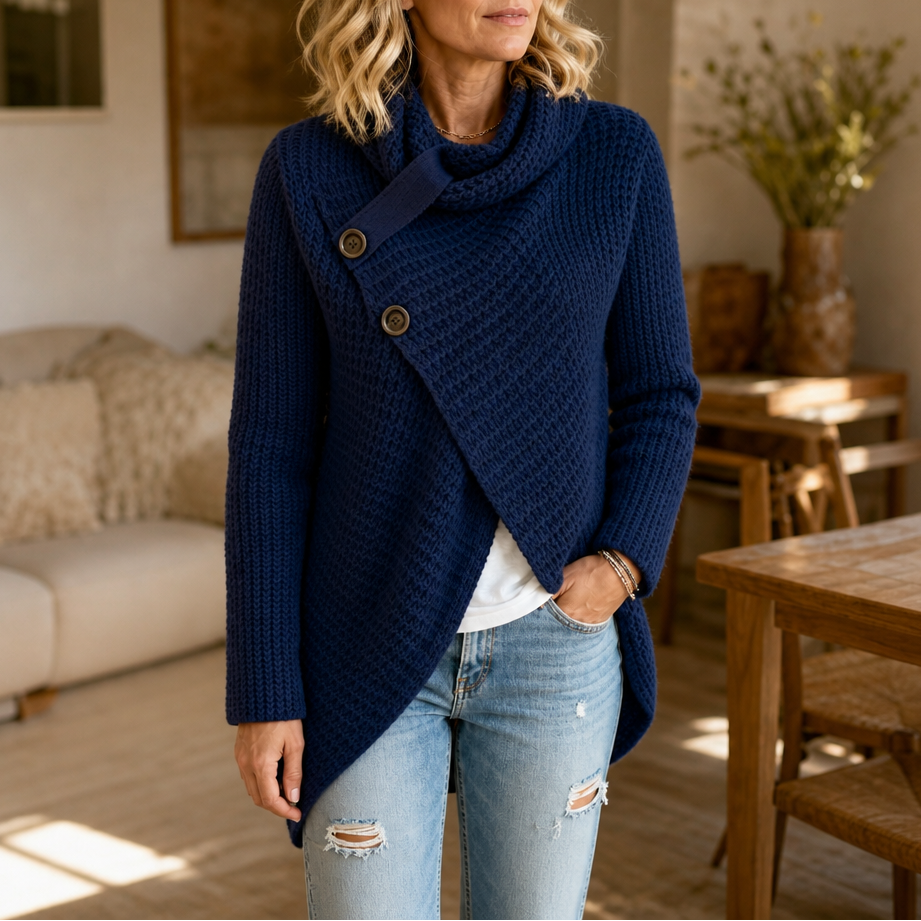 Women's Cowl Neck Sweater | Asymmetric Hem & Cozy Drape 11