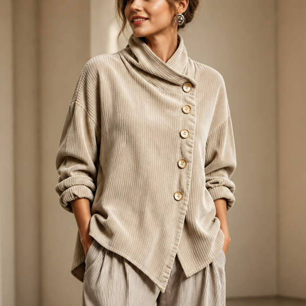 Women's Funnel Neck Top | Asymmetric Placket Design 15