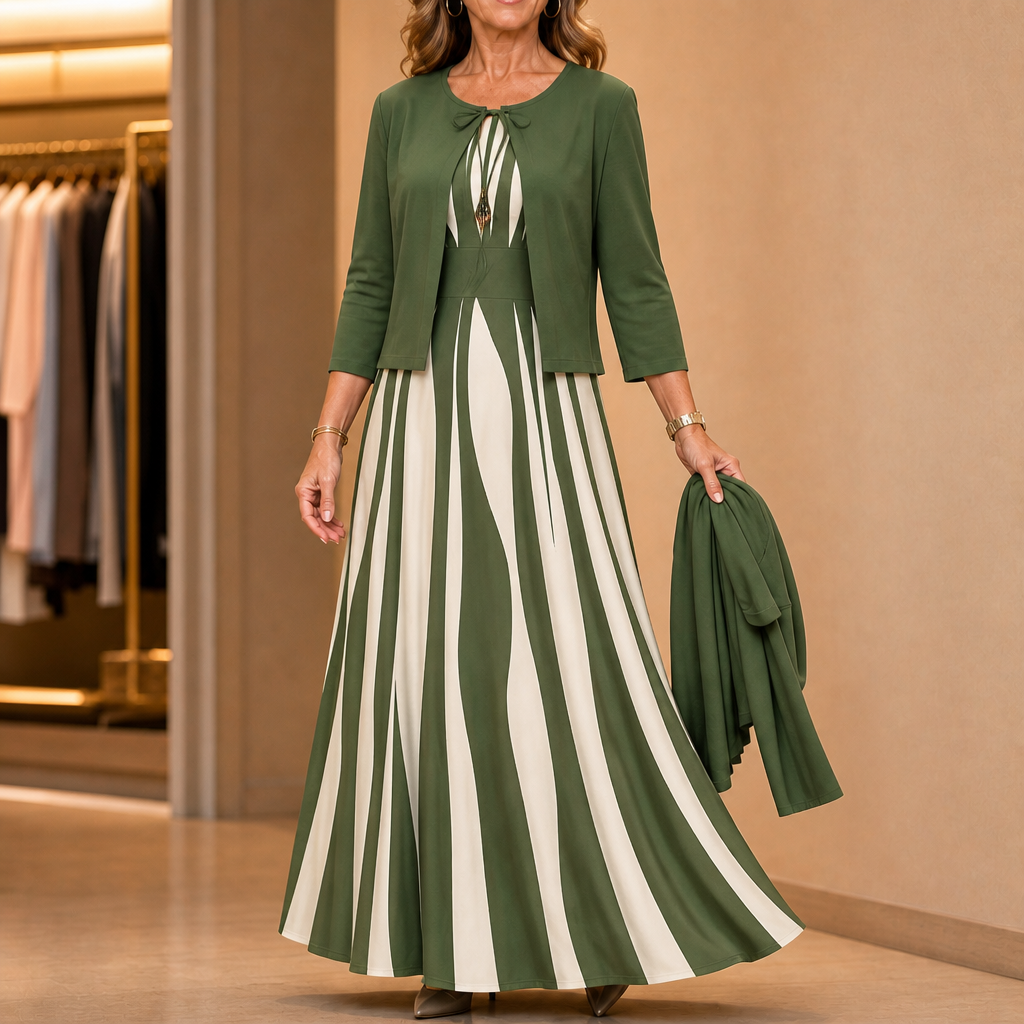 Women's Striped Maxi Dress Set | Two-Piece & Wrinkle Resistant 12