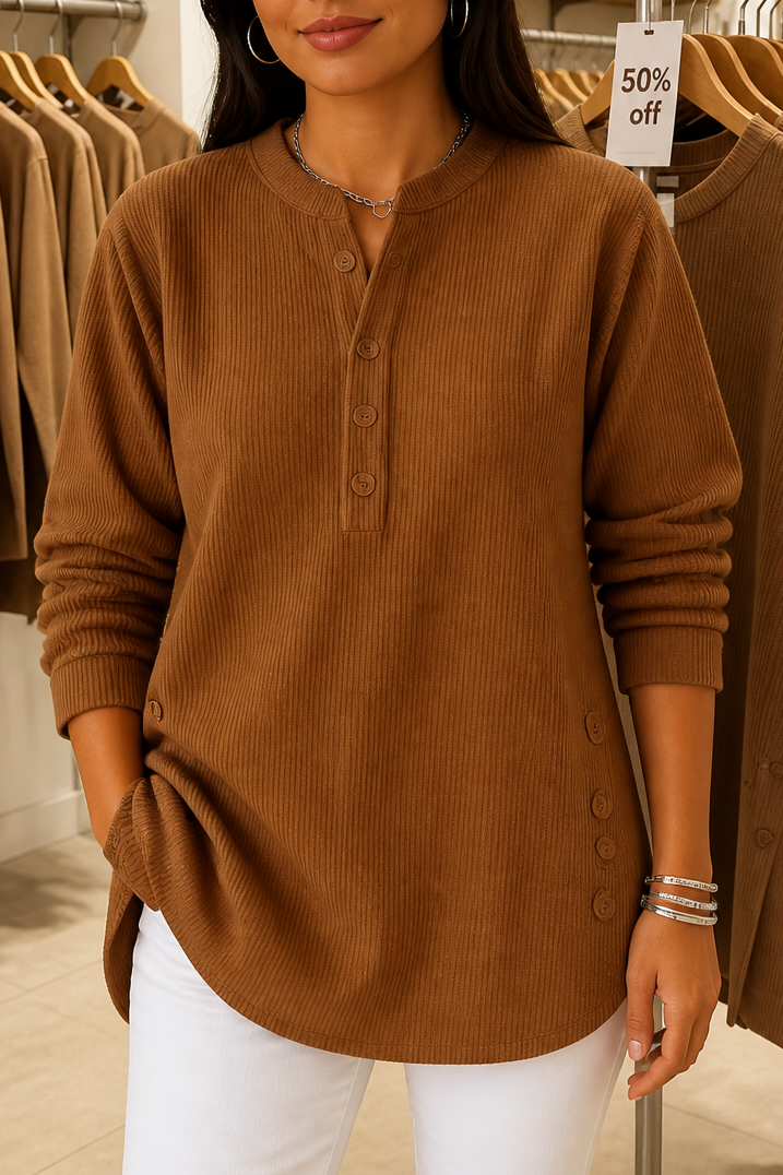 Women's Henley Top | Ribbed Texture & Relaxed Fit 13