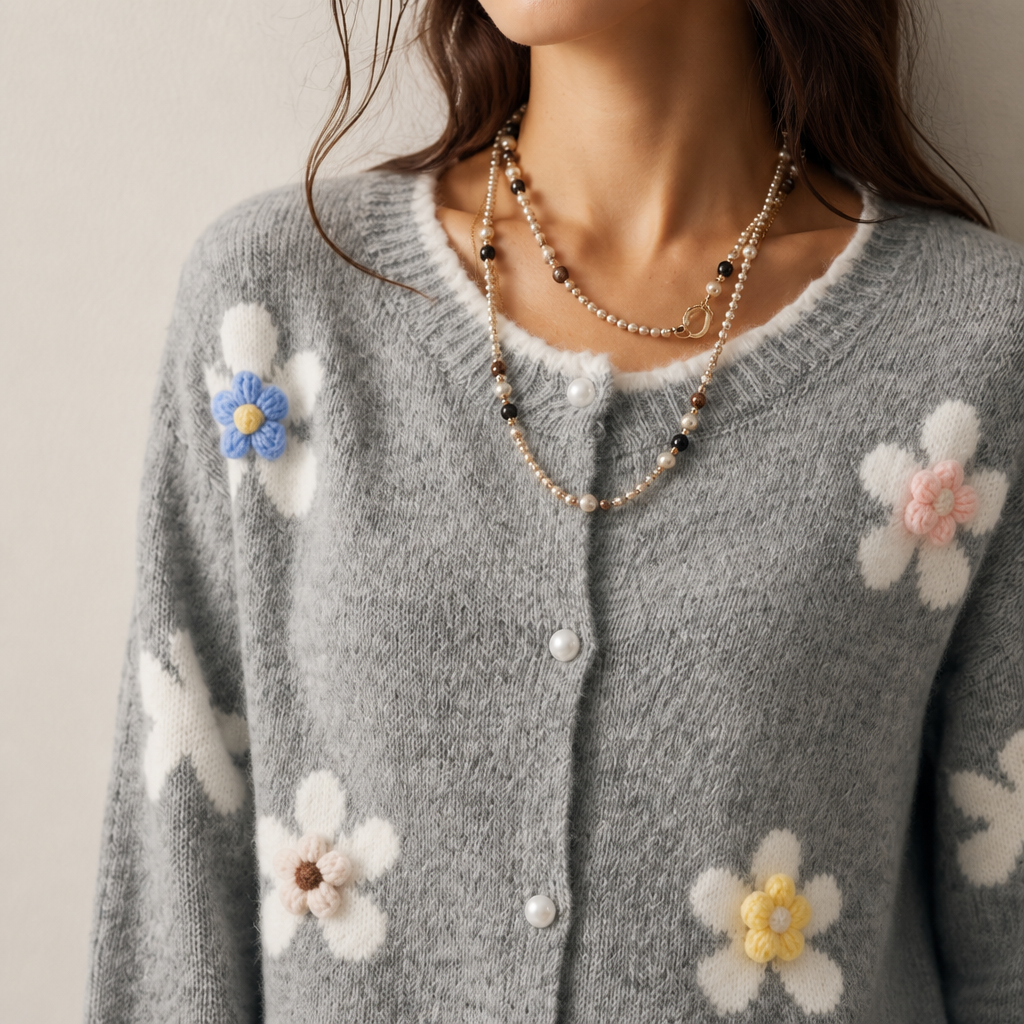 Women's Floral Appliqué Cardigan | Cropped & Warm 2