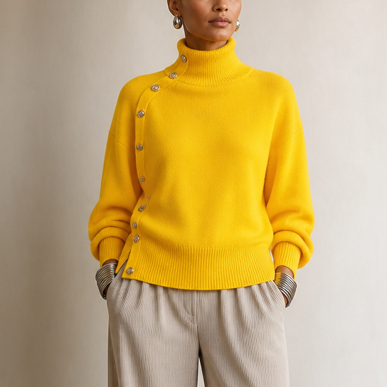 Women's Mock Neck Sweater | Asymmetric Buttons 15