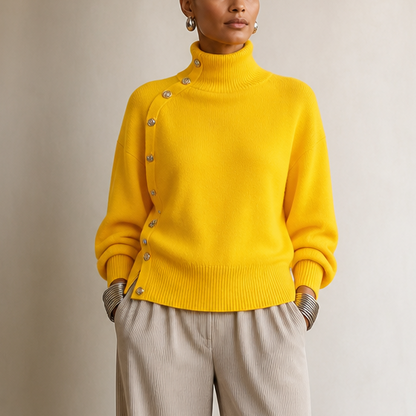 Women's Mock Neck Sweater | Asymmetric Buttons 15