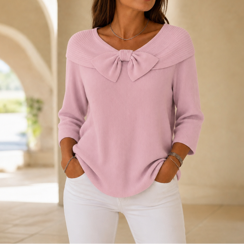 Women's Bow-Neck Sweater | Ribbed Knit & Relaxed Fit 13