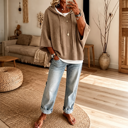 Women's Open-Knit Hoodie | Frayed-Edge Oversized Fit 14
