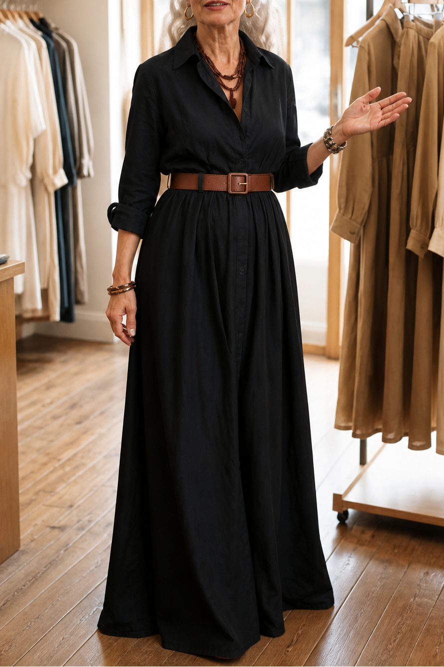 Women's Belted Maxi Shirt Dress | Collared & Easy to Style 12