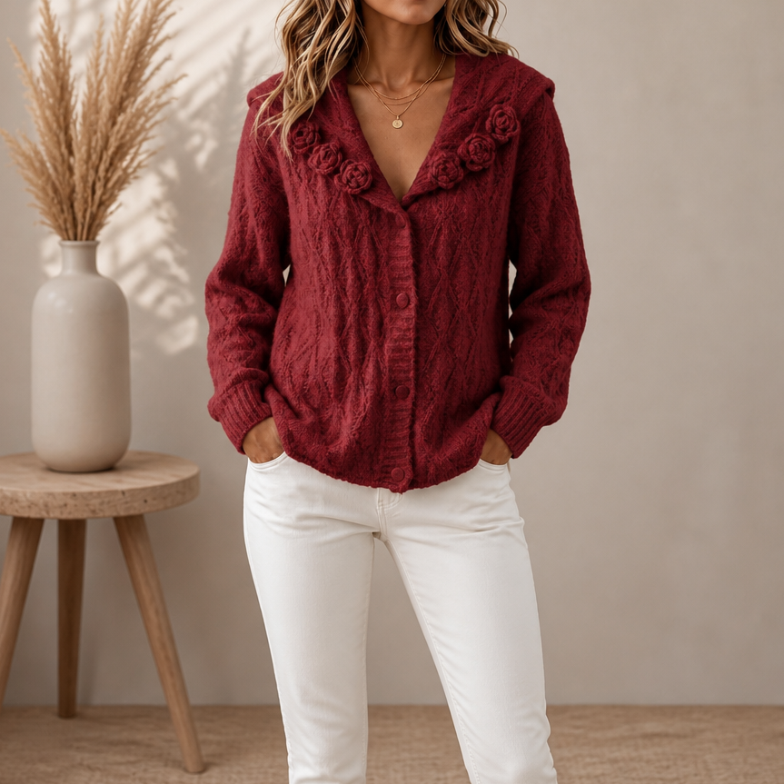 Women's Floral Lapel Cardigan | Knitted-In Detail 15
