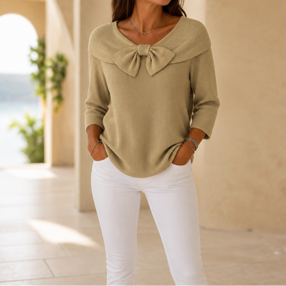 Women's Bow-Neck Sweater | Ribbed Knit & Relaxed Fit 14