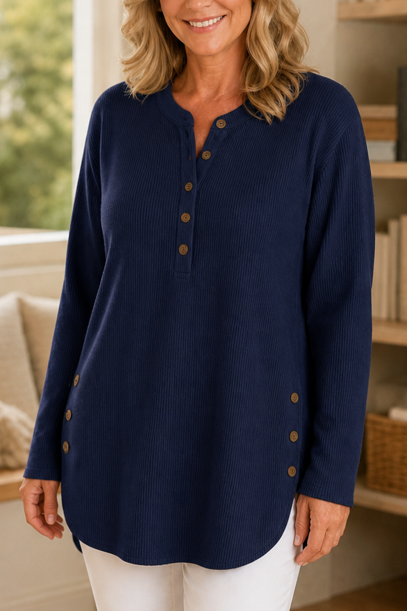 Women's Henley Top | Ribbed Texture & Relaxed Fit 9