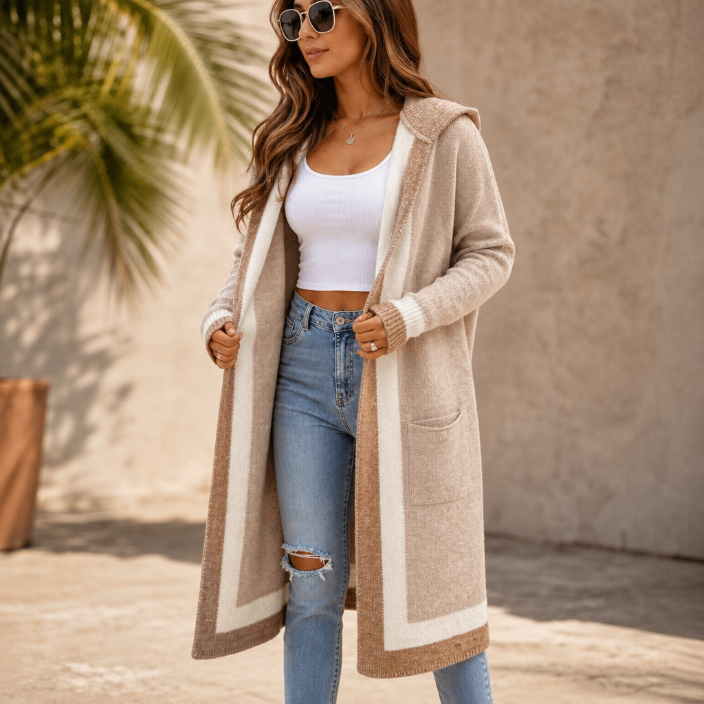 Women's Hooded Long-Line Cardigan | Color-Block & Effortless Layering 13