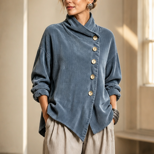 Women's Funnel Neck Top | Asymmetric Placket Design 16