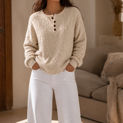 Women's Henley Sweater | Chunky Knit & Button Placket 14