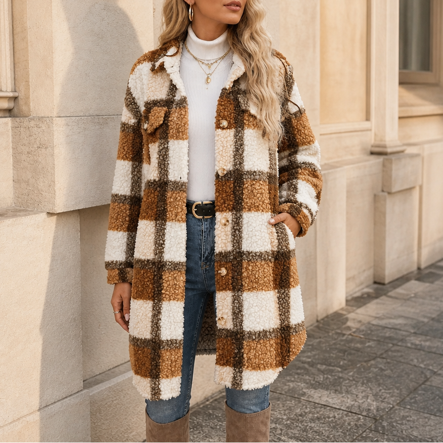 Women's Plaid Sherpa Coat | Warm & Lightweight 12