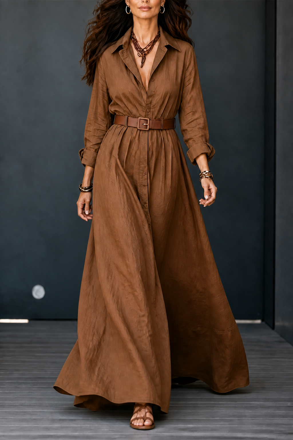 Women's Belted Maxi Shirt Dress | Collared & Easy to Style 13