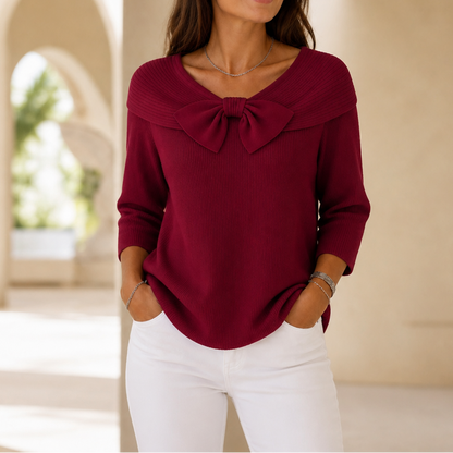 Women's Bow-Neck Sweater | Ribbed Knit & Relaxed Fit 15