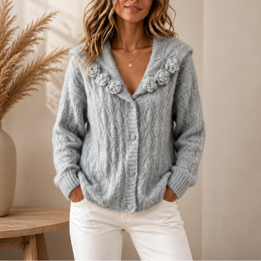 Women's Floral Lapel Cardigan | Knitted-In Detail 16