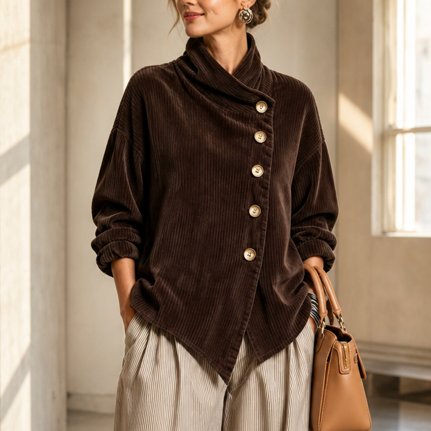 Women's Funnel Neck Top | Asymmetric Placket Design 17