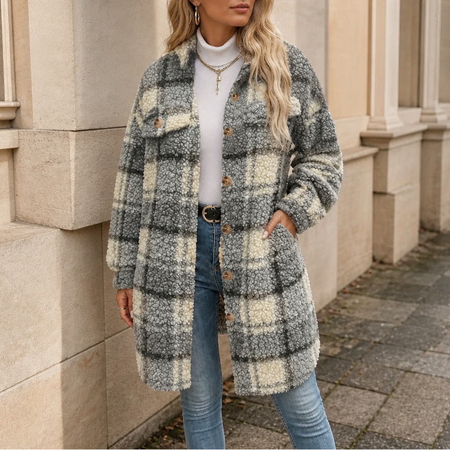 Women's Plaid Sherpa Coat | Warm & Lightweight 13