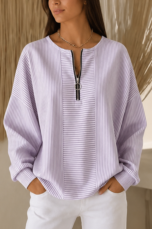 Women's Striped Zip-Up Top | Relaxed Fit & Wrinkle Resistant 16