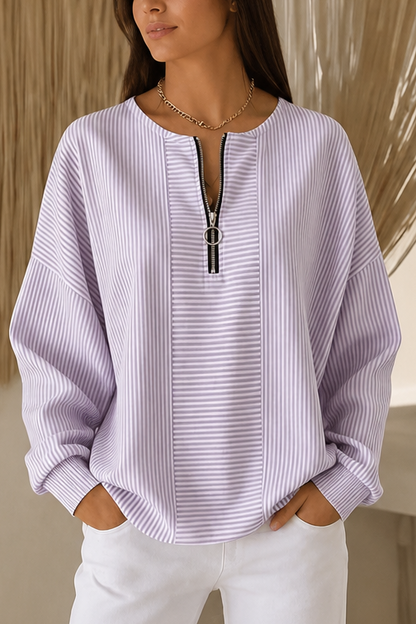 Women's Striped Zip-Up Top | Relaxed Fit & Wrinkle Resistant 16