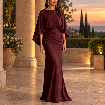 Women's Maxi Gown | Batwing Sleeves & Ruched Waist 12