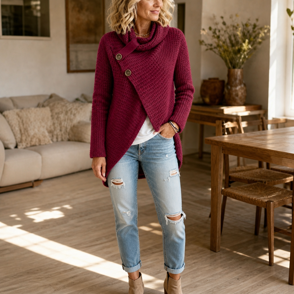 Women's Cowl Neck Sweater | Asymmetric Hem & Cozy Drape 13