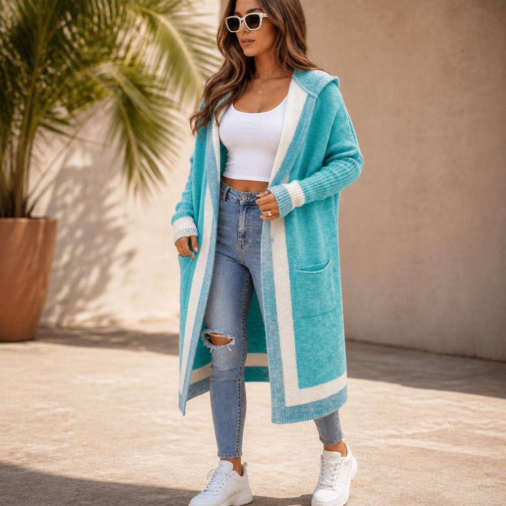 Women's Hooded Long-Line Cardigan | Color-Block & Effortless Layering 11