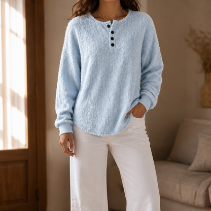 Women's Henley Sweater | Chunky Knit & Button Placket 15
