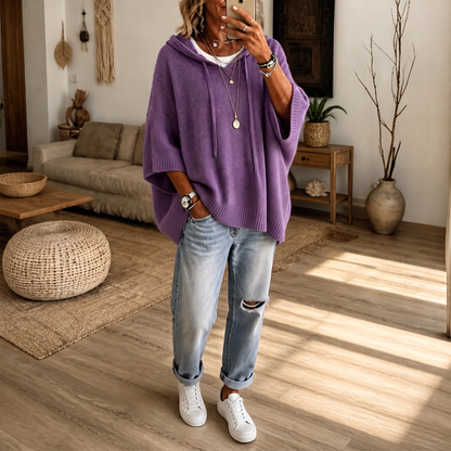 Women's Open-Knit Hoodie | Frayed-Edge Oversized Fit 16