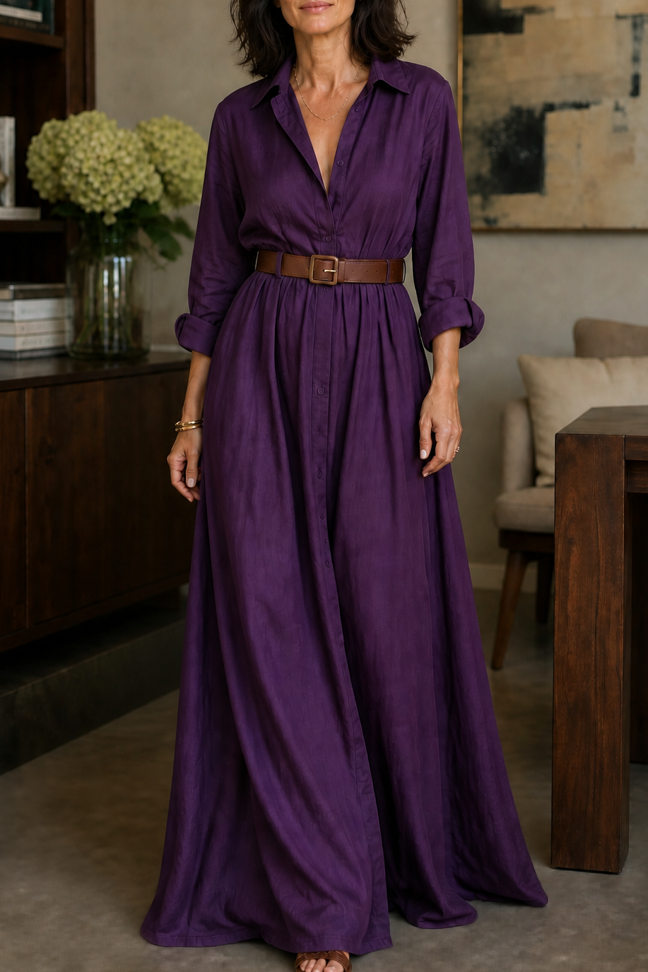 Women's Belted Maxi Shirt Dress | Collared & Easy to Style 14