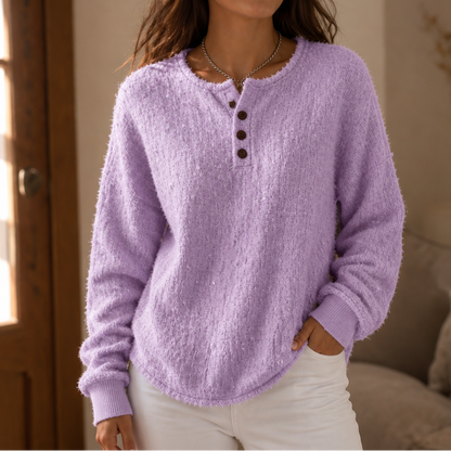 Women's Henley Sweater | Chunky Knit & Button Placket 16