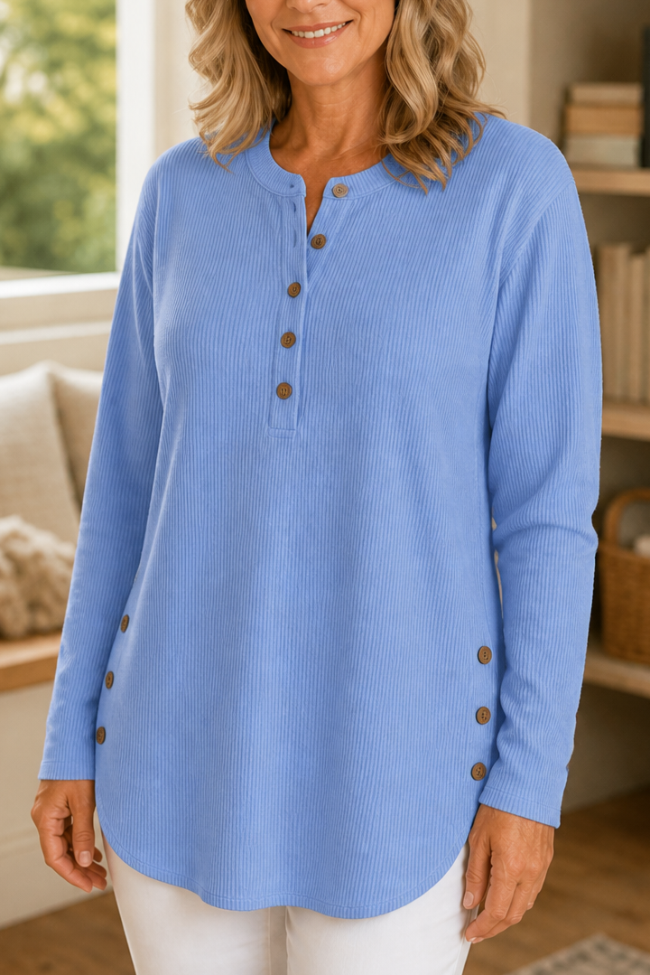 Women's Henley Top | Ribbed Texture & Relaxed Fit 11