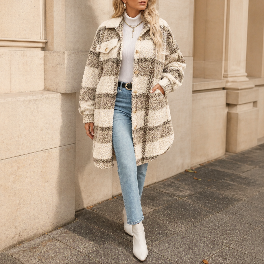 Women's Plaid Sherpa Coat | Warm & Lightweight 10