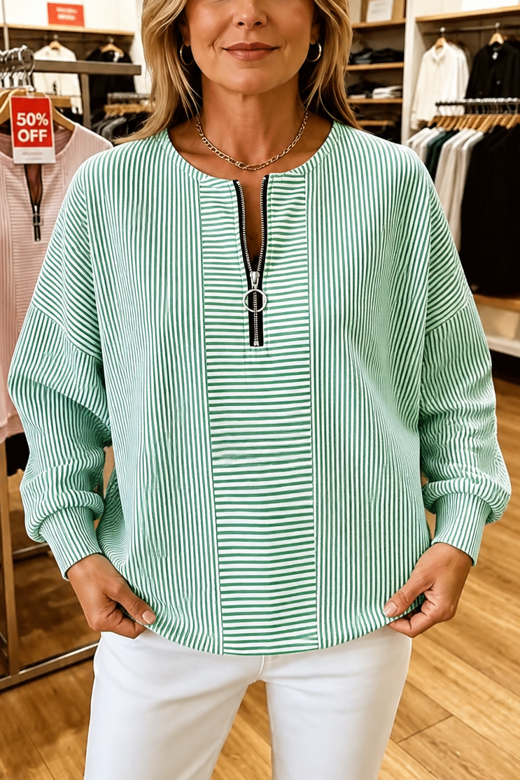 Women's Striped Zip-Up Top | Relaxed Fit & Wrinkle Resistant 12
