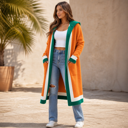 Women's Hooded Long-Line Cardigan | Color-Block & Effortless Layering 12