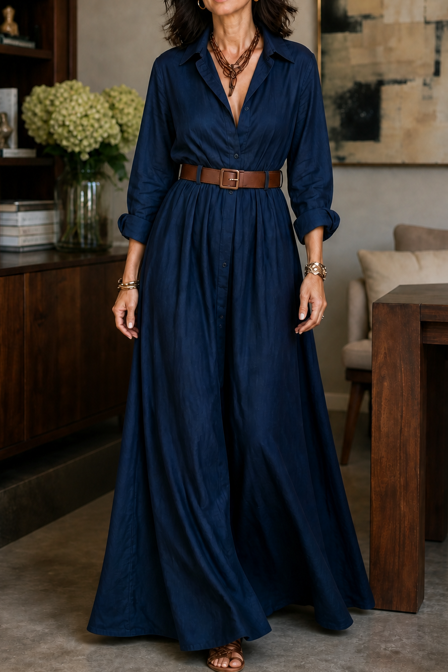 Women's Belted Maxi Shirt Dress | Collared & Easy to Style 15