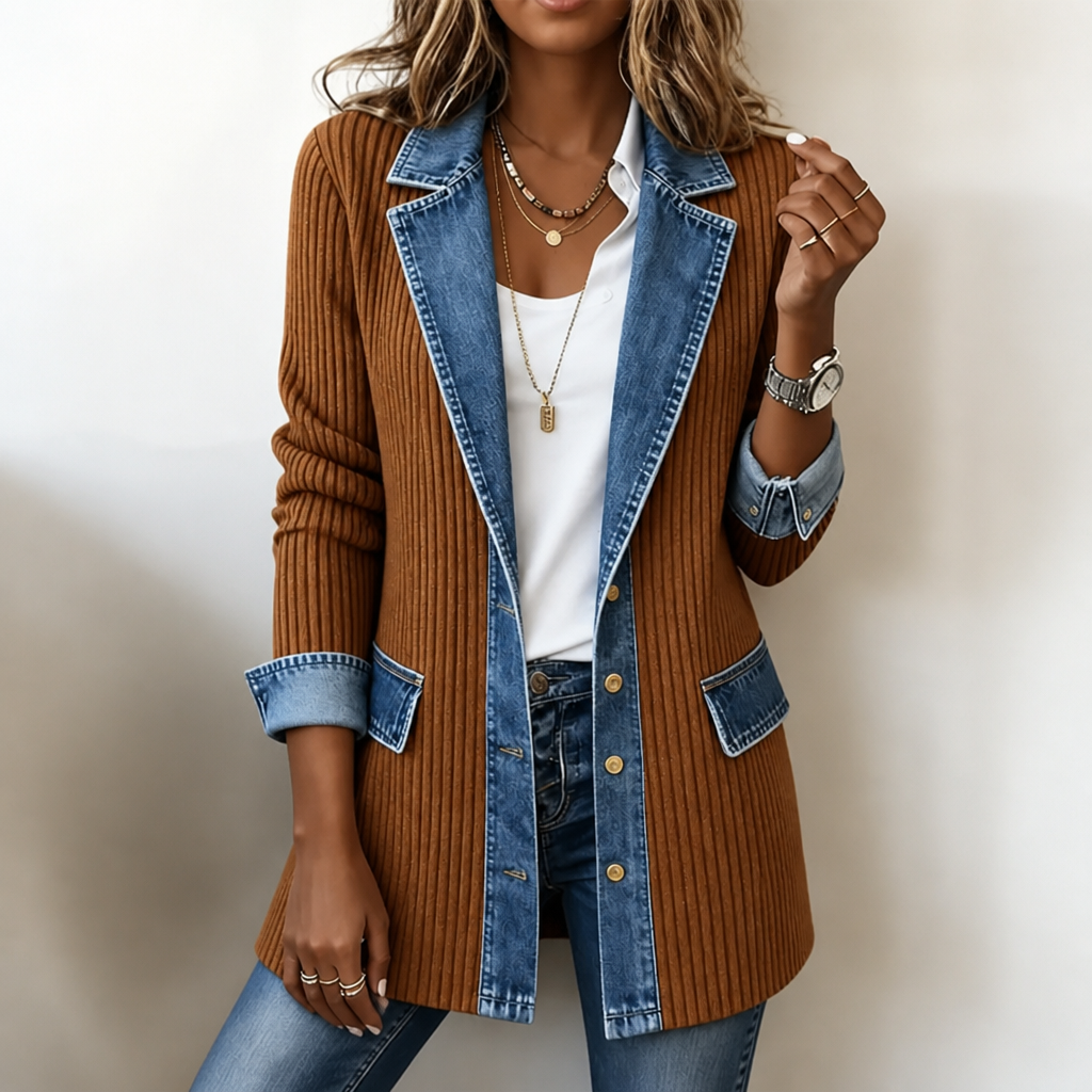 Women's Ribbed Knit Coat | Structured Panels 16