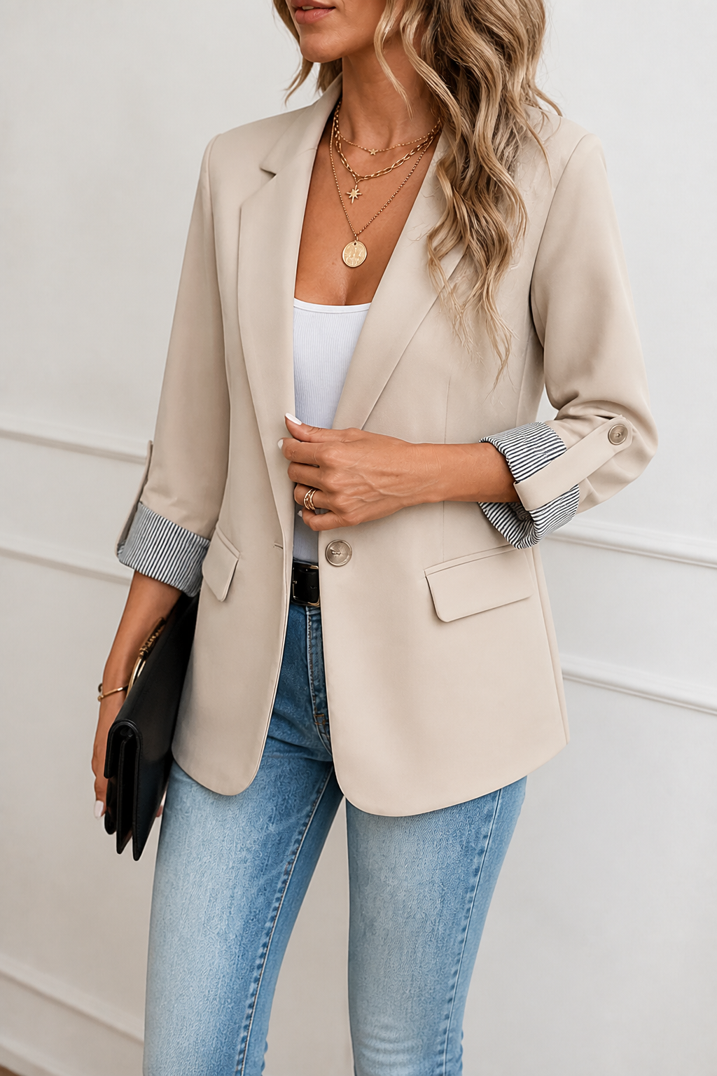 Women's Tailored Blazer | Roll-Sleeve & Longline Fit 17