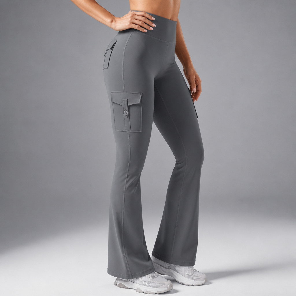 Women's High-Waisted Flare Leggings | Ruched Shaping & Side Pockets 16