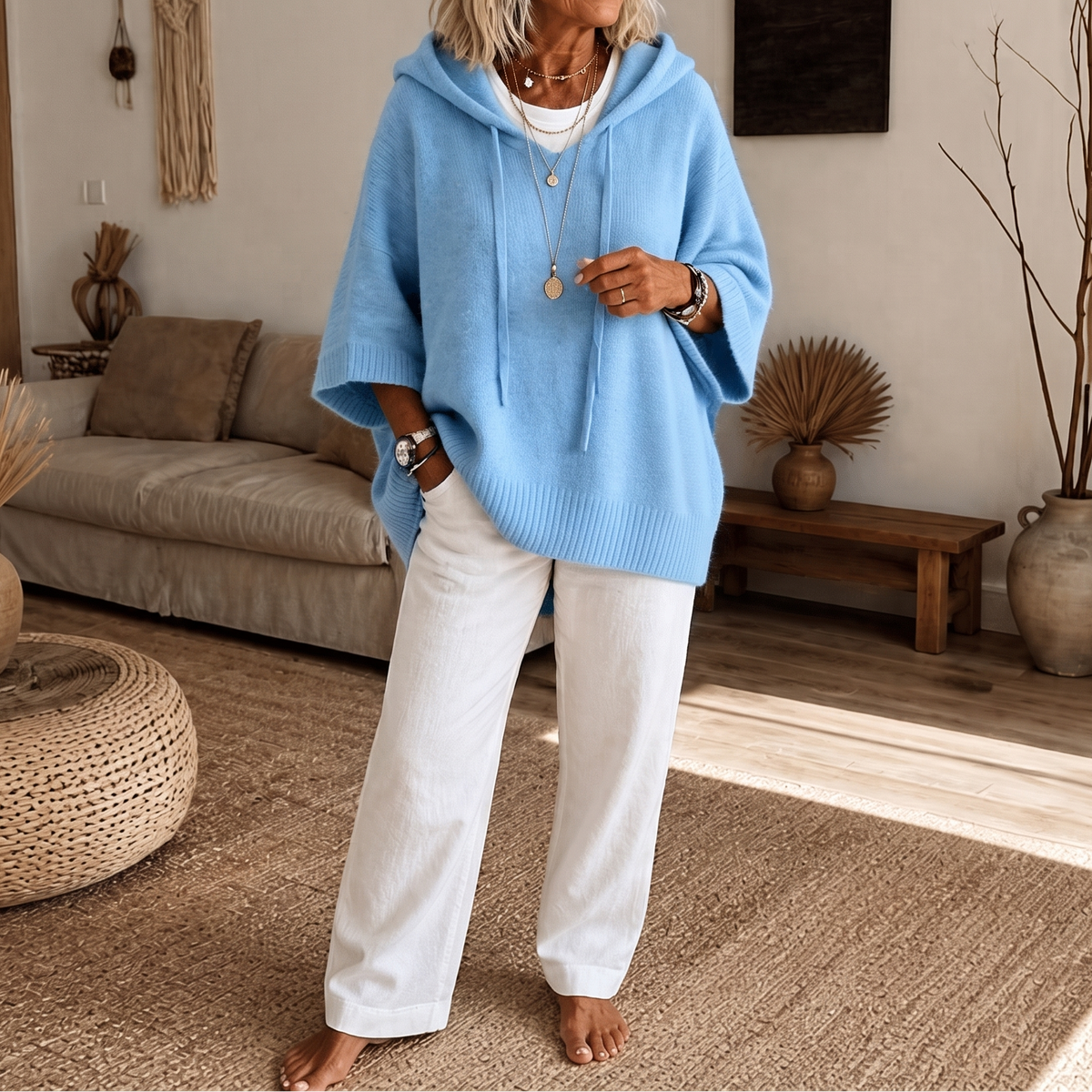Women's Open-Knit Hoodie | Frayed-Edge Oversized Fit 20