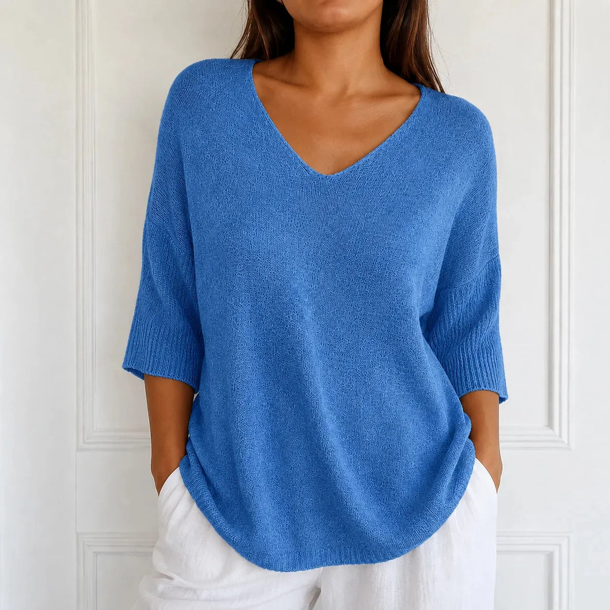 Women's V-Neck Knit Tunic Top | Loose Drape & All-Day Comfort 17