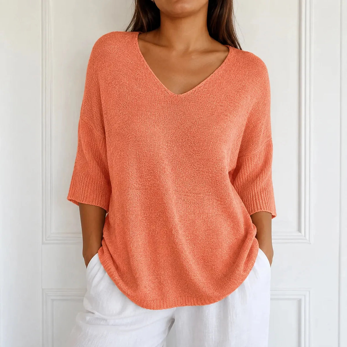 Women's V-Neck Knit Tunic Top | Loose Drape & All-Day Comfort 13