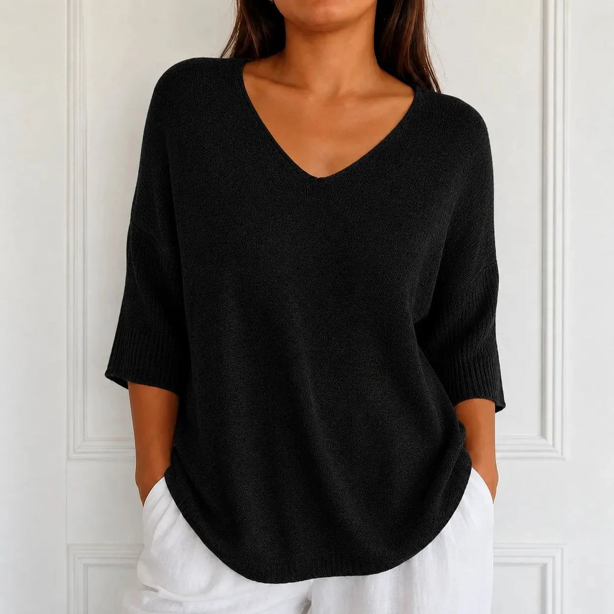 Women's V-Neck Knit Tunic Top | Loose Drape & All-Day Comfort 11