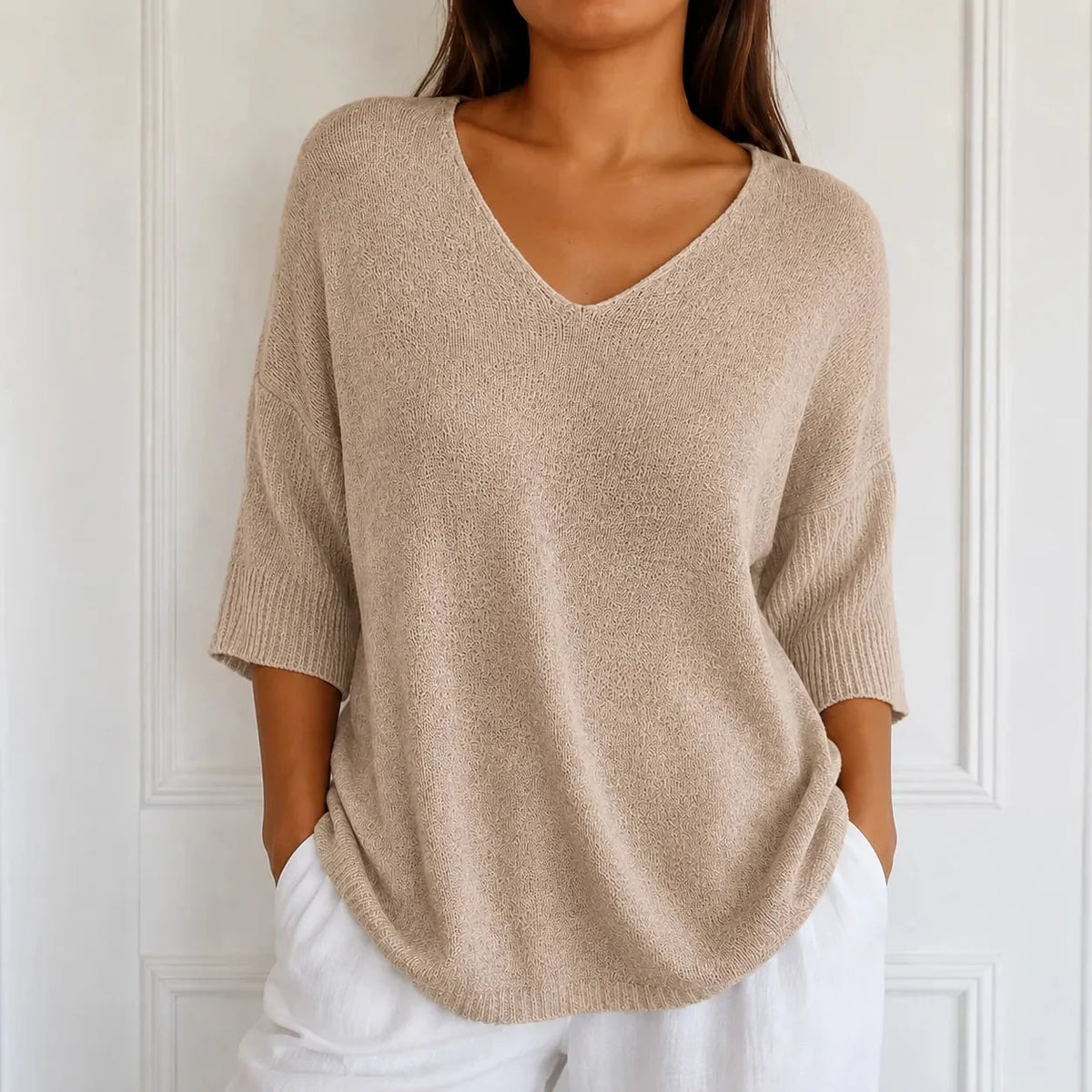 Women's V-Neck Knit Tunic Top | Loose Drape & All-Day Comfort 10