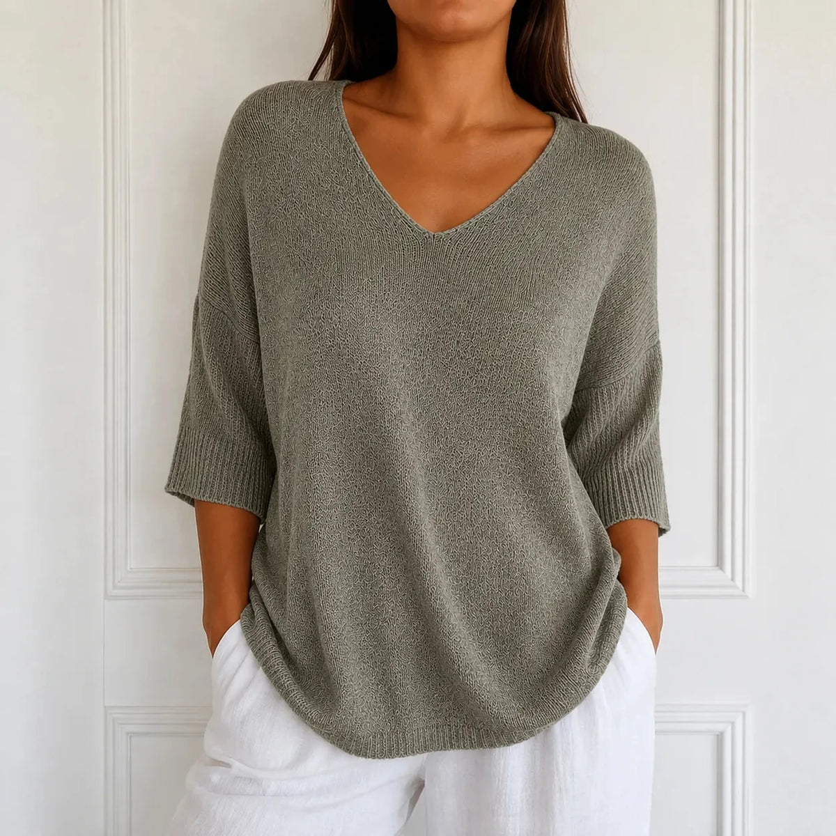 Women's V-Neck Knit Tunic Top | Loose Drape & All-Day Comfort 18