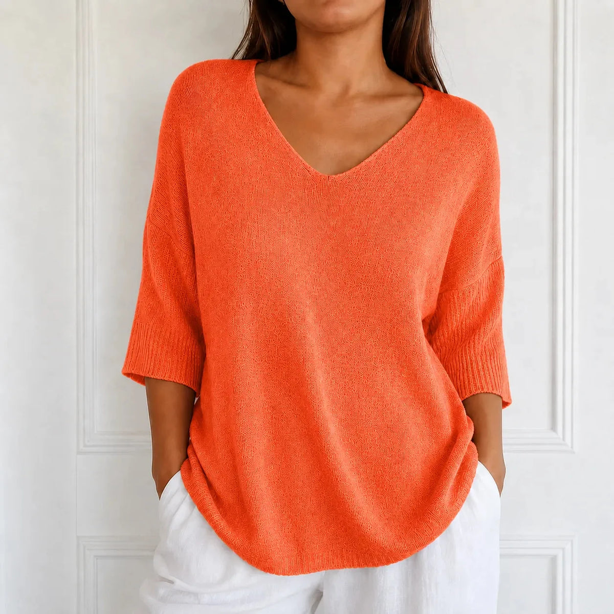 Women's V-Neck Knit Tunic Top | Loose Drape & All-Day Comfort 15