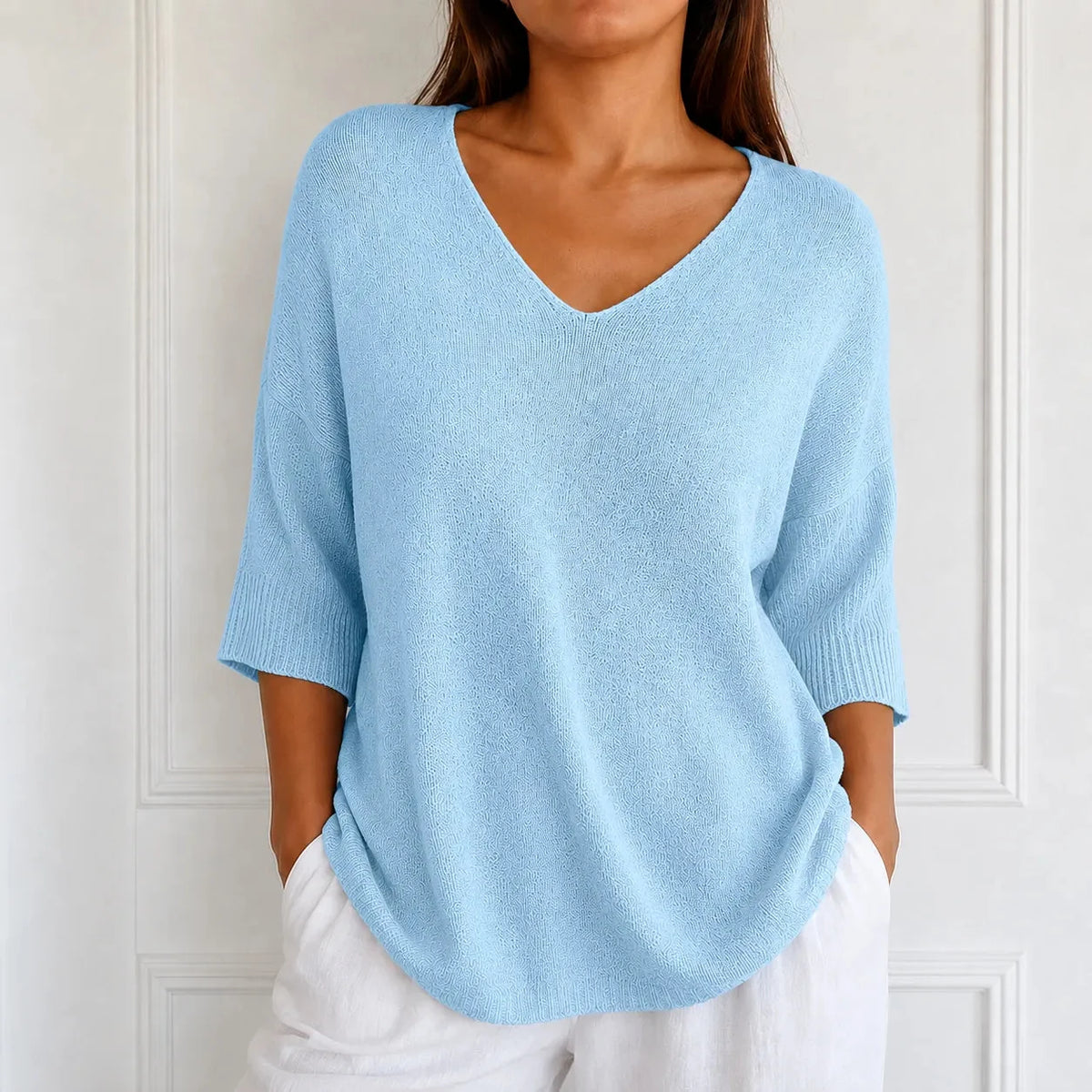 Women's V-Neck Knit Tunic Top | Loose Drape & All-Day Comfort 12