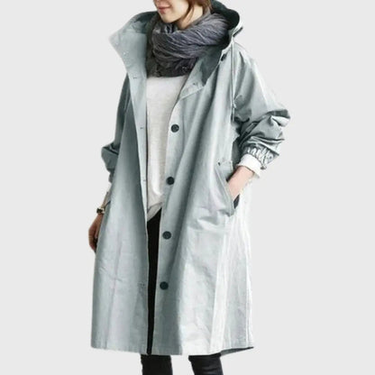 Waterproof Trench Coat Hooded Long Women's Raincoat - Light Blue